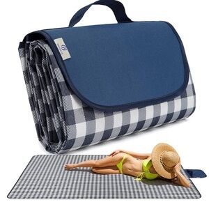 Navy Grid Picnic Blanket